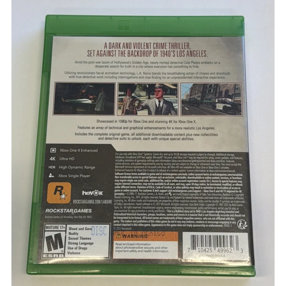 LA Noire Microsoft Xbox One 2017 Video Game
